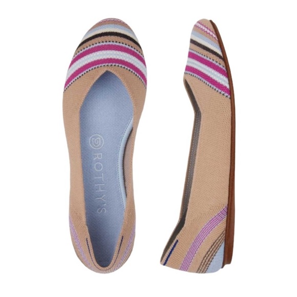 Rothy's Shoes - Rory’s RARE merino wool Camel Ribbon stripe round toe size 8